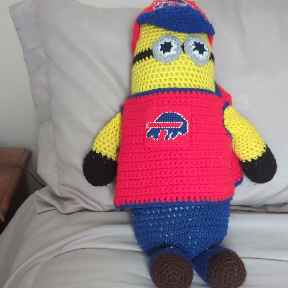 Crochet Minion Toy with Red and Blue Outfit